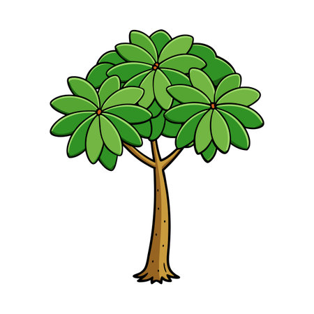 Cartoon style tropical tree with detailed leaf structureのイラスト素材