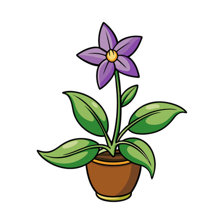Cartoon flower in brown pot, vibrant green leavesのイラスト素材