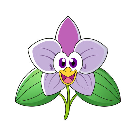Cartoon orchid flower with face, cheerful and vibrant designのイラスト素材