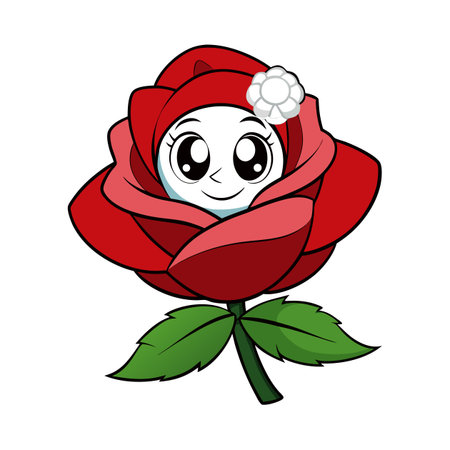 Animated Rose with Cartoon Face and White Blossomのイラスト素材