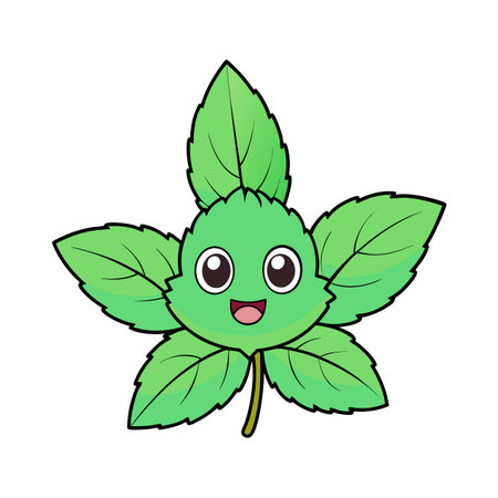 Happy cartoon leaf with big eyes and a smileのイラスト素材