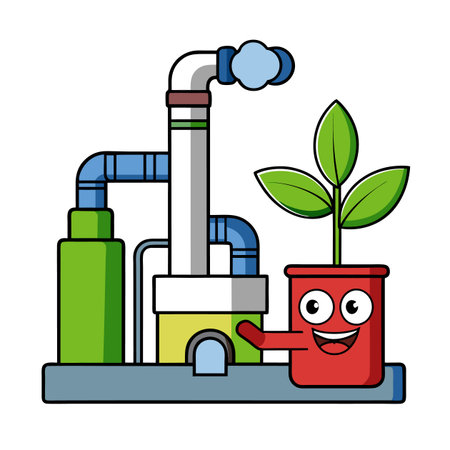 Cartoon factory with plant representing growth and sustainabilityのイラスト素材