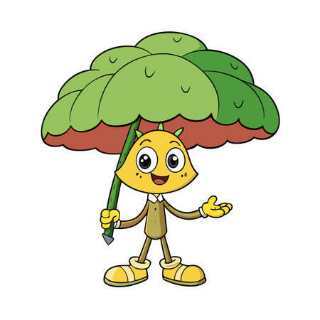 Cartoon character with umbrella head, welcoming and playfulのイラスト素材