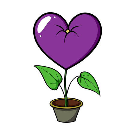 Cartoon purple heart flower growing in a gray potのイラスト素材