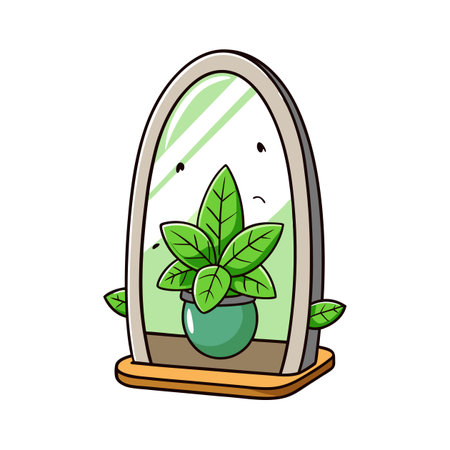 Potted Plant Inside Glass Dome Cute Cartoon Illustrationのイラスト素材