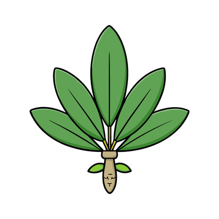 Stylized cartoon leaf cluster with stem isolated on whiteのイラスト素材