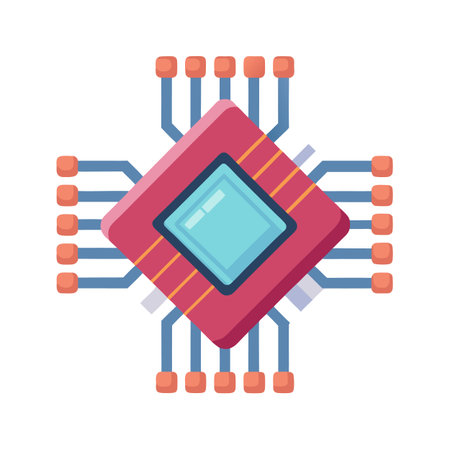 Stylized Flat Vector Illustration of a Computer Microchipのイラスト素材