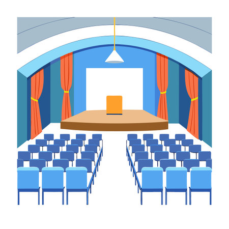 Empty auditorium illustration with stage and seating in blueのイラスト素材