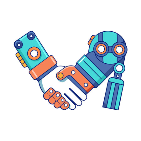 Robot Handshake Illustration: Cooperation between Humans and Artificial Intelligenceのイラスト素材