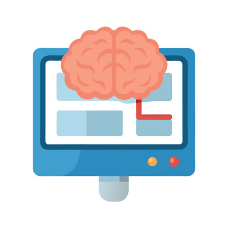 Brain powered computer technology flat design concept illustrationのイラスト素材