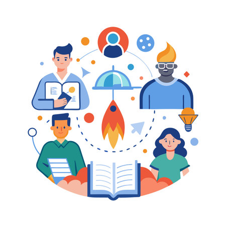 Diverse group learning and generating innovative ideas together conceptのイラスト素材