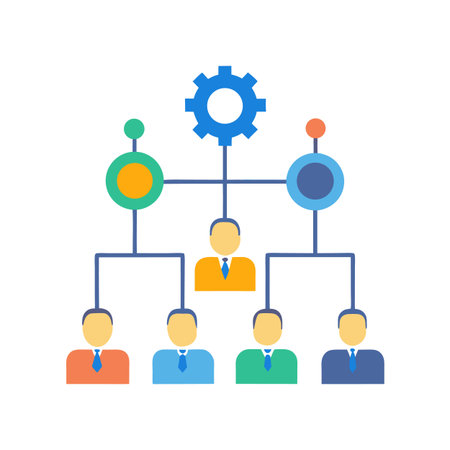 Organizational structure hierarchical chart with gear and people iconsのイラスト素材
