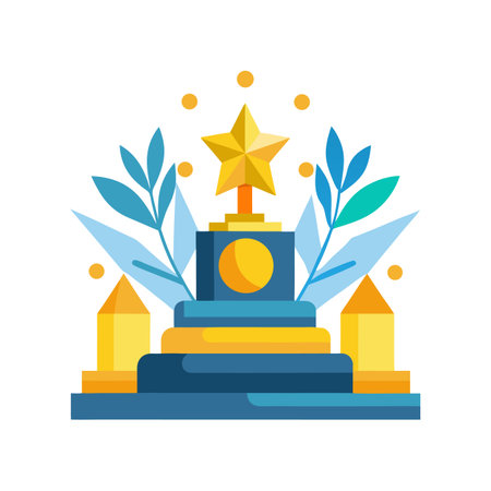 Golden star award flat illustration with floral backgroundのイラスト素材