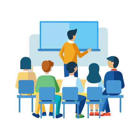 Business Training Session with Speaker and Audience Illustrationのイラスト素材