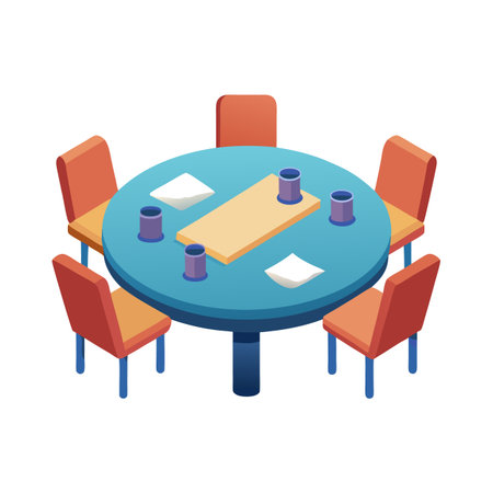 Isometric view of round table with chairs for meetingのイラスト素材