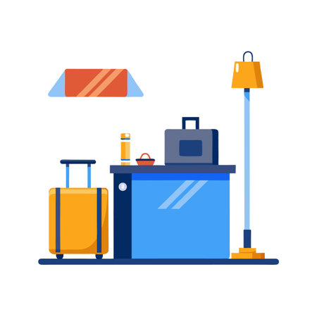Stylized illustration of travel essentials in a waiting areaのイラスト素材