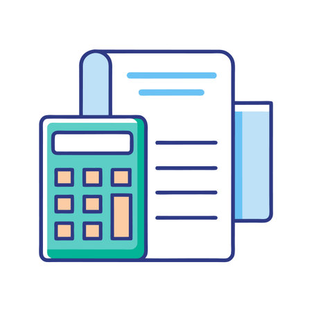 Calculator and financial report illustration for budget management analysisのイラスト素材
