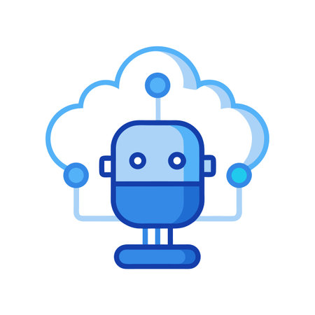 Blue robot head connected to cloud computing network nodesのイラスト素材
