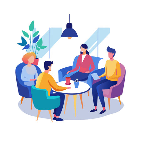 Diverse team members meeting casually in stylish office lounge areaのイラスト素材