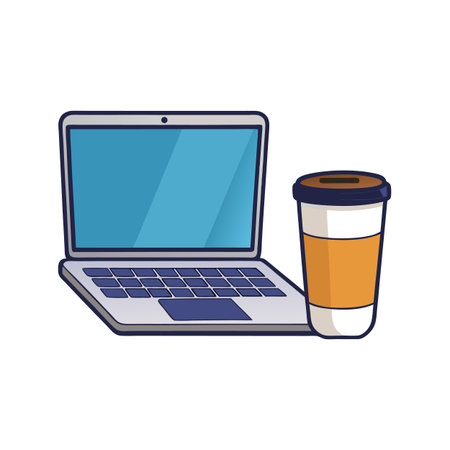 Laptop and coffee cup vector illustration design resource imageのイラスト素材