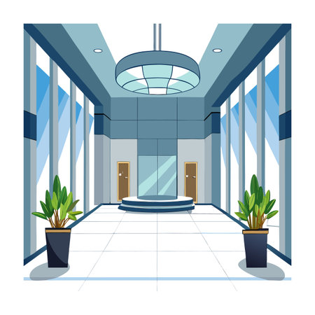 Modern office lobby with plants and reception areaのイラスト素材