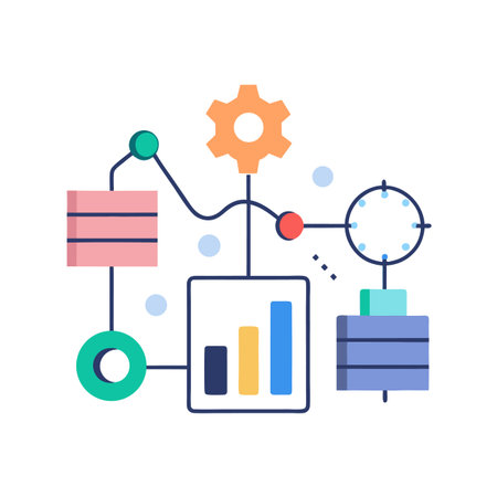 Data analysis process diagram showing connected business statistics elementsのイラスト素材