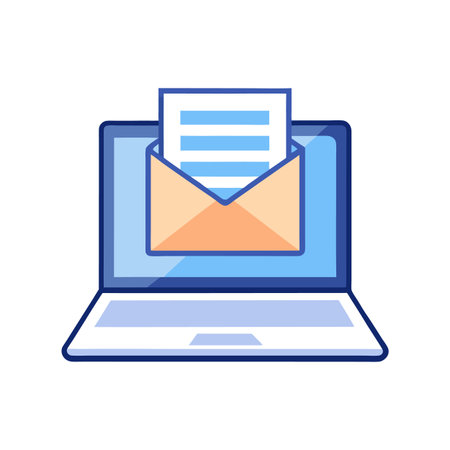 Laptop displays email in envelope metaphor for digital communicationのイラスト素材