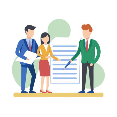 Team discussing and signing an agreement document illustration flatのイラスト素材
