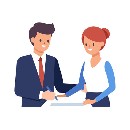 Business meeting signing contract with two colleagues in officeのイラスト素材