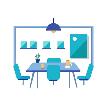 Flat vector office meeting room with blue color schemeのイラスト素材