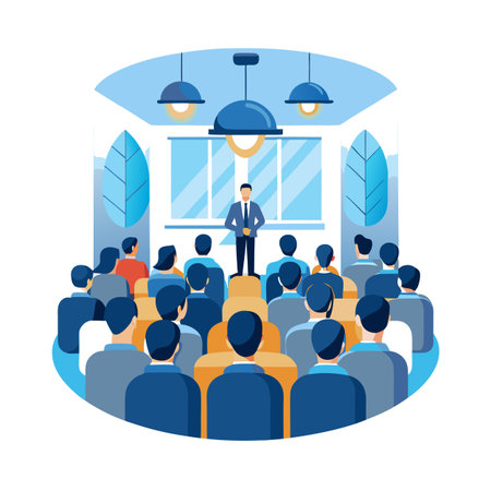 Conference vector illustration with speaker and audience membersのイラスト素材