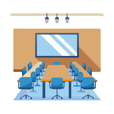 Modern conference room with large table and monitor screenのイラスト素材
