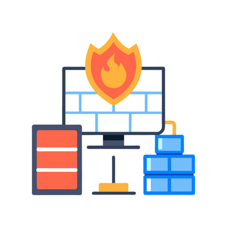Cybersecurity firewall protection against malware and network threats illustrationのイラスト素材