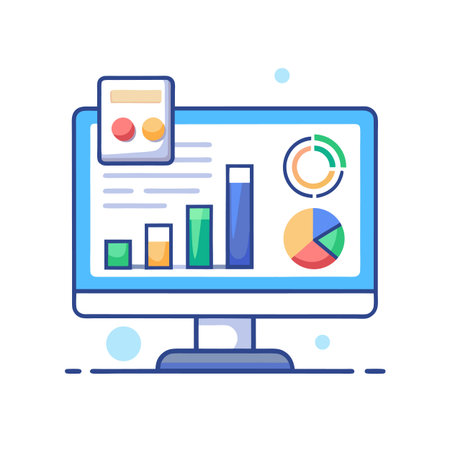 Computer screen showing financial data and reports illustrationのイラスト素材