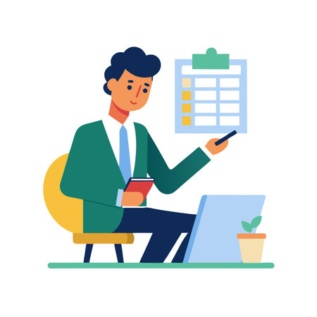 Man presenting data in flat vector illustration designのイラスト素材