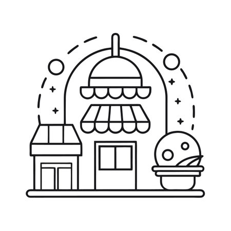 Illustration of a minimalist commercial building with modern decorationsのイラスト素材