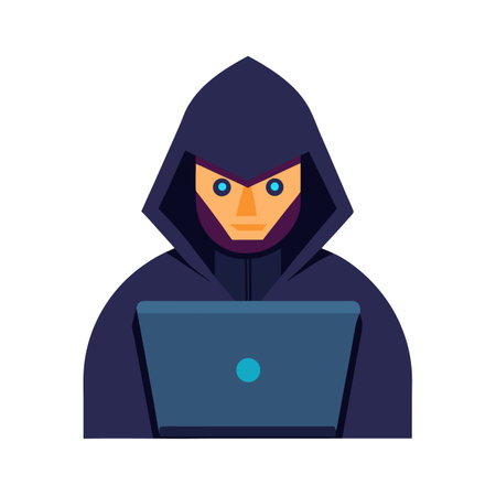 Abstract hooded hacker working on laptop illustration graphic designのイラスト素材