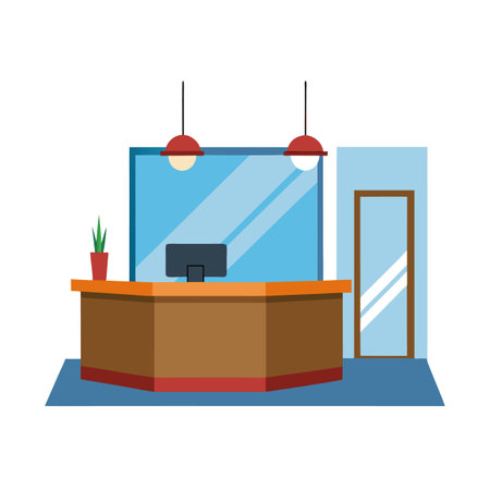 Modern reception area with desk and plant vector illustrationのイラスト素材