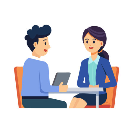 Business meeting with tablet between coworkers or job interviewのイラスト素材