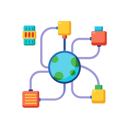 Global network illustration showing data transfer and communication flowのイラスト素材