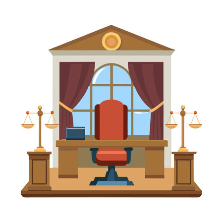 Cartoon illustration of a courtroom office interior settingのイラスト素材