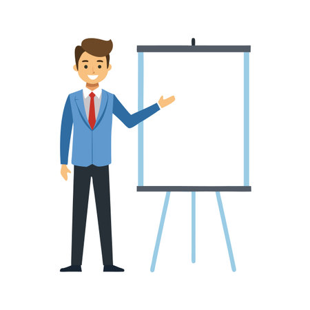 Business presentation with confident presenter and display boardのイラスト素材