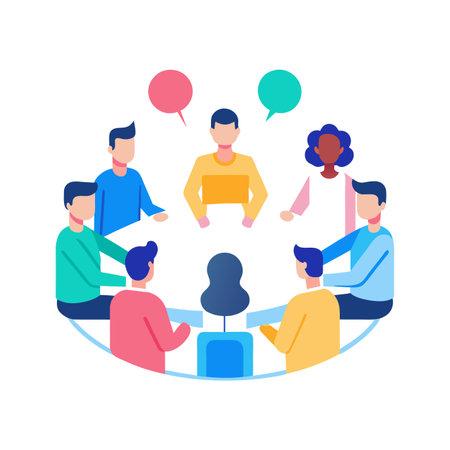 Diverse team brainstorming in flat design illustration formatのイラスト素材