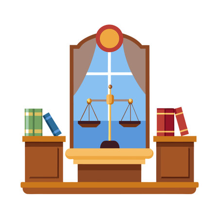 Law office graphic featuring scales of justice and booksのイラスト素材