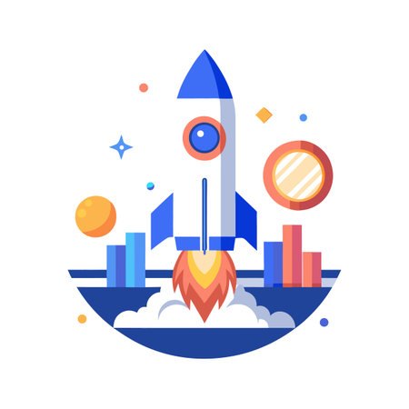 Rocket launch startup with flat design and geometric shapesのイラスト素材
