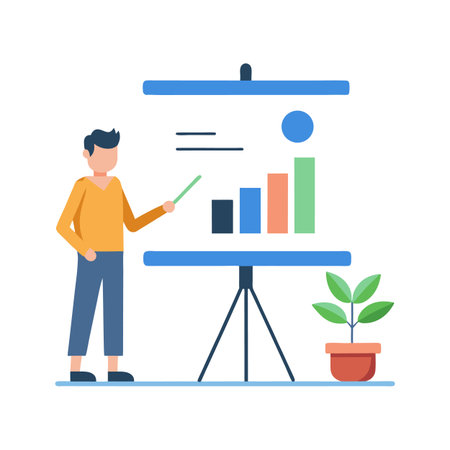 Man presenting business data on graph presentation boardのイラスト素材