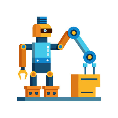 Illustration of a factory robot operating machinery on a white backgroundのイラスト素材