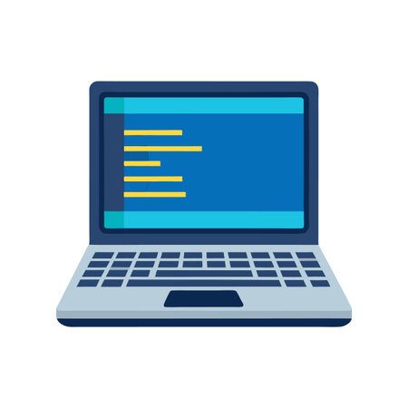 Modern laptop displaying data visualization in blue and yellowのイラスト素材