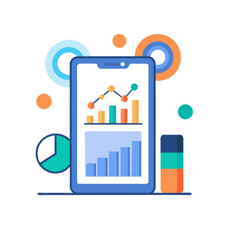 Smartphone Displaying Financial Data Analysis Charts and Graphsのイラスト素材