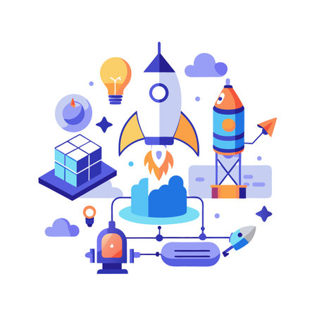 Vector illustration of a rocket launch and startup conceptのイラスト素材